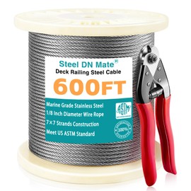 Stainless Steel Cable for Railing DIY, 600FT 1/8" Wire Rope Railing Cable, 1800lb Breaking Strength, Steel Wire with Cutter DS06