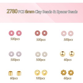 2780Pcs Clay Beads Friendship Bracelet Kit for Jewelry Making, Bracelet Making Kit Clay Bead Bracelet Kit for Girls, Gold Bracelet Beads for Bracelets Making Kit, Charms Kit(Pink)