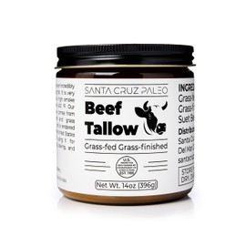 Santa Cruz Paleo Beef Tallow for Skin Care & Cooking, 100% Grass Fed and Finished, Gluten Free, Keto, Sugar Free, Paleo, Use as Lip Balm or Moisturizer, With Vitamin D, E, K, B1, A, Fatty Acids, 14 Oz