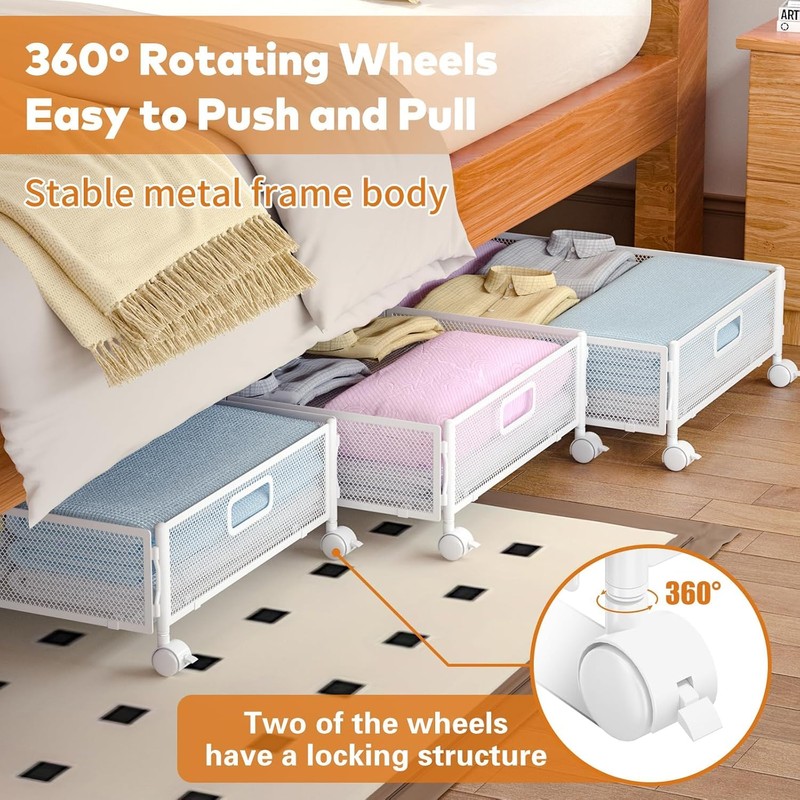 ABCASTER Under Bed Storage with Wheels, Rolling Under Bed Storage