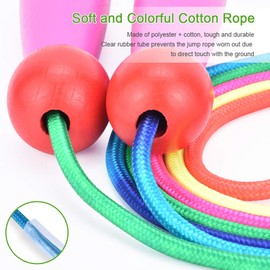 OTraki Kids Skipping Rope 2 Pack 7Ft Jump Rope Adjustable with Wooden Handle and Woven Cotton for Girls or Boys 2m Children Skip Ropes 5+ Years for Exercise Workout School Game or Outdoor Activity