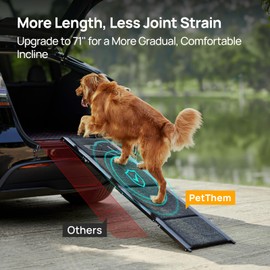 PetThem Dog Ramp for Car 71'' X-Long & 17.2" Wide Folding Dog Ramps for Large Dogs with Non-Slip Rug Surface Portable Dog Car Ramp for SUV Car & Truck, Outdoor Dog Ramp Up to 250 LBS