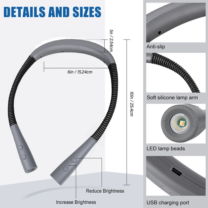 Neck Light Color Brightness Adjustable Eye Friendly Rechargeable Reading Light
