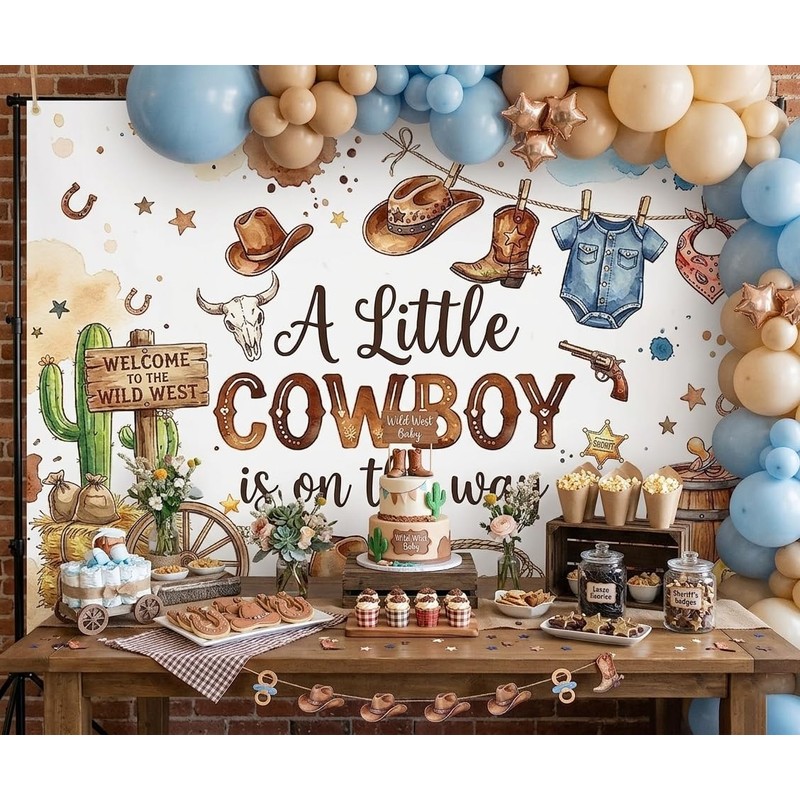Cowboy Baby Shower Backdrop 7x5ft, A Little Cowboy is on
