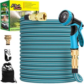 100FT/30M,Erweiterbarer Wasserschlauch mit 10-Funktionsschlauchdüse,Extra Festigkeit flexibler Schlauch mit 1/2"$3/4" 2in1 Messingbeschlägen für den Außenbereich,Flexibler Gartenschlauch
