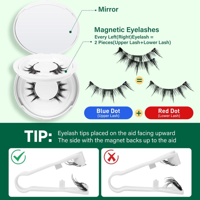 KEYYOU Daily Wear Reusable Magnetic Eyelashes 2 Pair with Applicator