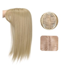 Uotp Synthetic Hair Crown Topper Closure Women Top Toupees Silky Straight Hair Topper with Clips (14" Straight, #24)