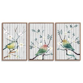 SIGNWIN 3 Piece Framed Canvas Wall Art Colorful Birds Standing on Trees Canvas Prints Home Artwork Decoration for Living Room,Bedroom - 24"x36"x3 Panels