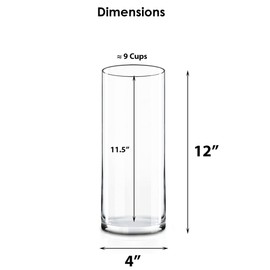 CYS EXCEL CYS Excel Clear Glass Cylinder Vase (H:12" D:4") | Multiple Size Choices Glass Flower Vase Centerpieces | Hurricane Floating Candle Holder