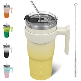 BJPKPK Tumbler With Handle And Straw Lid 20 oz Stainless Steel Insulated Coffee Tumbler Cups For Home, Office or Car,Lemon