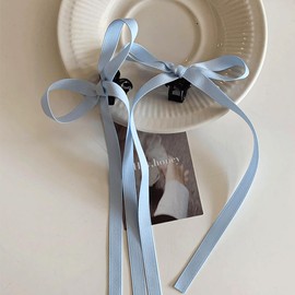 Butterfly Clip, Ribbon Hair Ornament, Ribbon Tie, Korean Style, French Style, Sweet Atmosphere, Birthday, Recital, Fireworks Display, Coming of Age Ceremony, School Entrance Ceremony (Set of 2) (Blue)