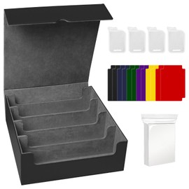 NUMINA 4 Row Card Storage Box Hold 2400+ Sleeveless Cards for Trading Cards with 4 Card Supporters, 12 Colorful Dividers, Trading Card Organizer Compatible with MTG, TCG, Black-Gray