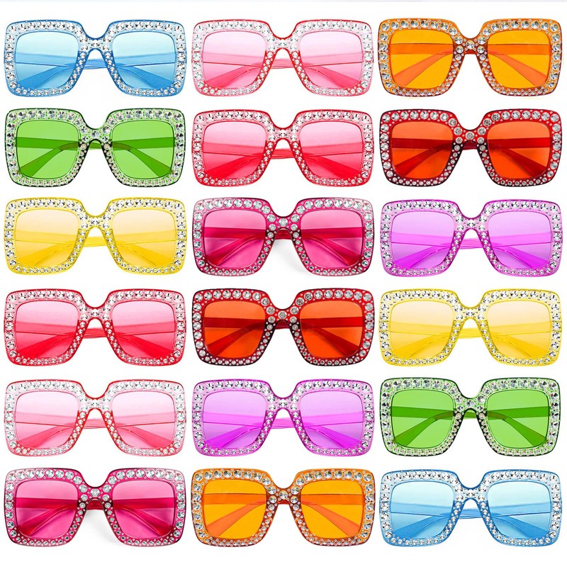SUNOVELTIES 18 Pcs Women Sparkling Crystal Sunglasses Transparent Oversized Disco