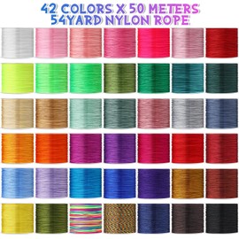 Timgle 42 Colors Chinese Knotting Cord 55 Yards 0.8 mm Nylon String Cord for Bracelets Nylon Beading Thread for Kumihimo Necklace Beading Dream Catchers Jewelry Making Christmas Ornament Braid Hair