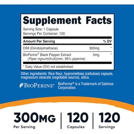 [Japanese Vitamin Supplements] Nutricost DIM (diindrylmethane) + bioperin 300 mg per bottle - 120 capsules