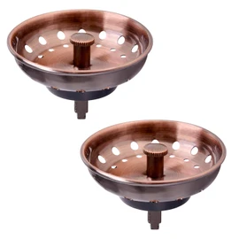 KONE Copper Kitchen Sink Strainer Basket, 2 Pcs Stainless Steel Antique Copper Sink Drain Strainer and Sink Stopper for Standard 3-1/2 inch Sink Drain, With Metal Center Knob and Rubber Drain Stopper