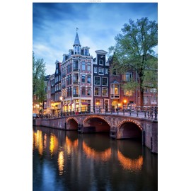 Windowpix 24x36 Inch Decorative Static Cling Window Film Spring Sunset on The Dutch Canals Printed on Clear for Window Glass Panels. UV Protection, Energy Saving.