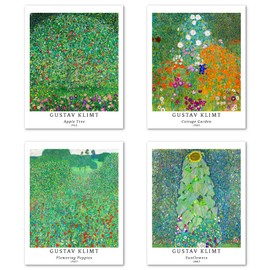 Berkin Arts Wall Art Unframed Prints Giclee Art Paper Set of 4, 8x10 inch Flower Artwork, Decoration Abstract Green Botanical Rustic Plant Nature Landscape Wildflower Wilderness Gustav Klimt Paintings