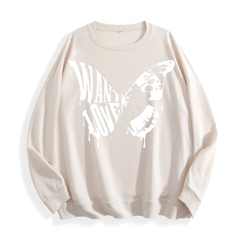 Want Love Butterfly Drip Graphic Crewneck Sweatshirt, US Warehouse, 6