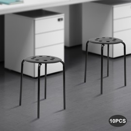 Pinelicorn 10 Pack Black Plastic Stack Round Stools 17.7In Backless