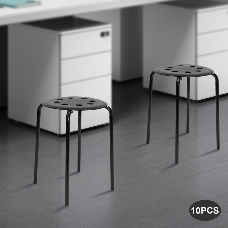 Pinelicorn 10 Pack Black Plastic Stack Round Stools 17.7In Backless