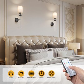 NookNova Battery Operated Wall Sconce, Battery Powered Wall Sconces Set of Two Rechargeable Wall Lights with Remote Dimmable Wall Decor for Bedroom Living Room