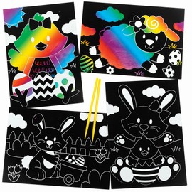 Baker Ross Easter Scratch Art Pictures - Pack of 8, Scratch Art for Kids (FC621)