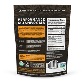 Laird Superfood Organic Performance Mushroom Blend with Chaga, Cordyceps, Lion's Mane and Maitake for Energy and Cognition, 3.17 oz. Bag, Pack of 1