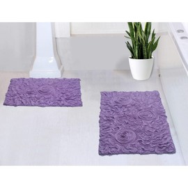 Purple Color 2 Piece Floral Pattern Eye Catching Bathroom Rugs Cute 34 in. L X 21 in. W X 0.35 in. H Size Machine Washable Cotton Material, Absorbent | All Season Pretty Lavender Shade Tufted Weave
