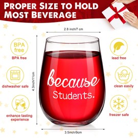 Patelai 6 Pieces Because Students Stemless Wine Glasses, Teacher Appreciation Gift for Christmas Teacher Week Birthday, 17 oz Crystal Wine Glass for Appreciating Teacher Professor Instructor