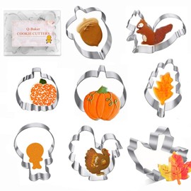 Thanksgiving Cookie Cutters 8PCS Fall Leaves Cookie Cutter Set Turkey, Pumpkin, Maple/Oak Leaf, Corn,Squirrel and Acorn Turkey Leg