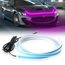 70'' Car Hood Atmosphere Light Strip, 12V Daytime Running Light Stirp Constant Light Waterproof Led Car Decoration Light Strip Universal (Pink)