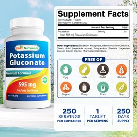 Best Naturals Potassium Gluconate 595 mg 250 Tablets (250 Count (Pack of 2))