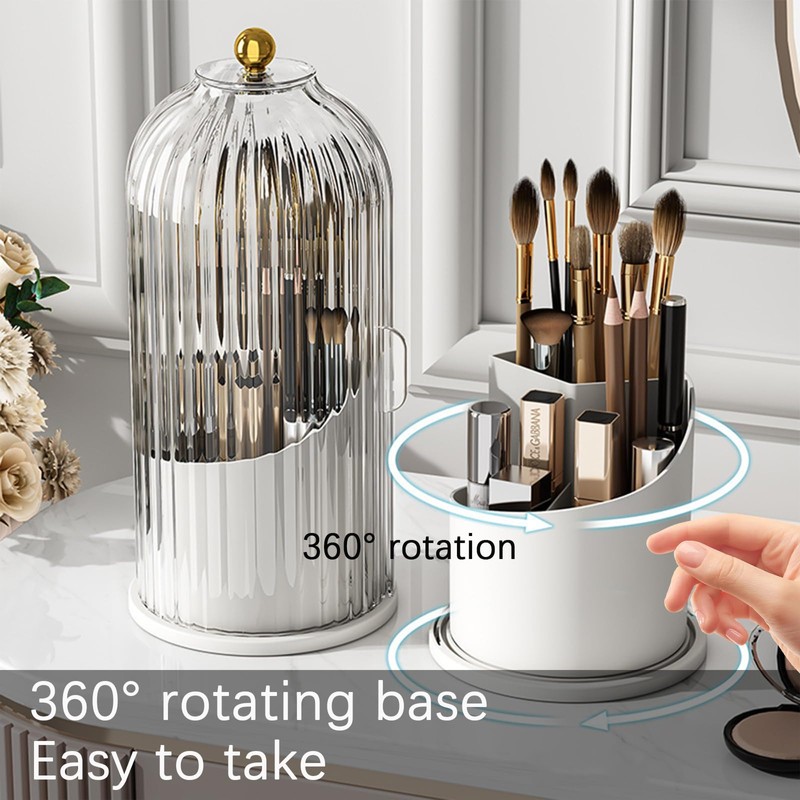 Wekity Toothbrush Holder with Sliding Lid, 360° Rotating Makeup Brush