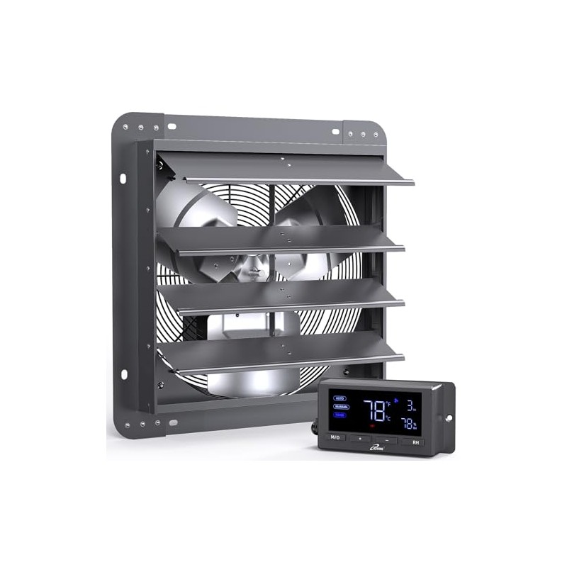 iLIVING 16" Wall Mounted Shutter Exhaust Fan, Automatic Shutter, Temperature