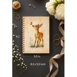 bitCNY Deer Notebook 5.5x8.3 Inches – Watercolor Fawn and Butterfly Journal, Woodland Animal Aesthetic Spiral Notebook