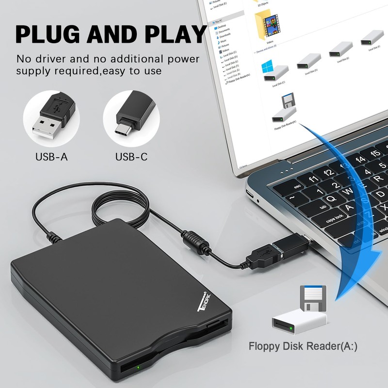Tendak USB Floppy Disk Drive, Floppy Disk Reader 3.5 inch