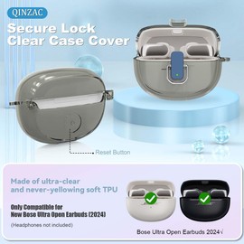 Safety Lock Case for Bose Ultra Open Earbuds 2024, QINZAC Soft TPU Clear Case for Bose Ultra Open Shockproof Protection Cover for Bose Open Earbuds Accessories with Keychain & Cleaning Kit(Clear Grey)