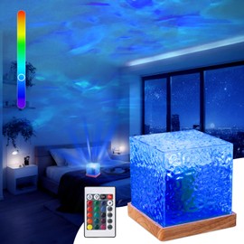 HyDlan Ocean Wave Projector, 16 Colors LED Water Waves Lamp Rotating Dynamic Waves Ceiling Projection Mood Light Wooden Base, Starry Sky Projector RGB, Room Decoration, Party, Children's Gift (BIG)