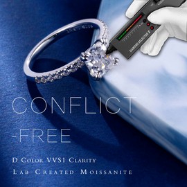 MOOSEA 1.5ct Cushion Moissanite Ring for Women, D Color VVS1 Clarity Lab Created Diamond Wedding Rings 14K White Gold Vermeil Double Claw Moissanite Engagement Rings for Women Promise Rings for Her