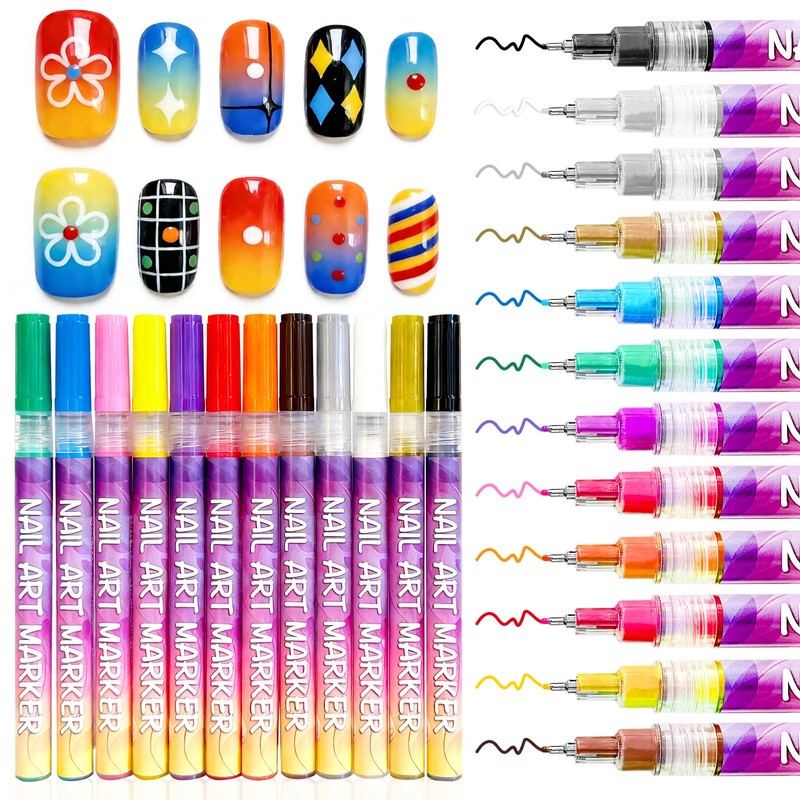 12 Color Nail Art Pens Nail Polish Markers Set for