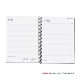 Miquelrius - 2024 Year to View Diary Plus Size 155 x 213 mm (similar to A5) Flexible Polypropylene Spiral Bound Cover Catalan, English and Portuguese Red