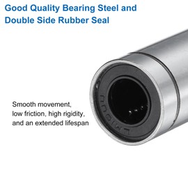 sourcing map 4Pcs LM10LUU Linear Bearing 10mm Bore 19mm OD 55mm Length Linear Ball Bearings Double Side Rubber Sealed Bearing Steel for CNC Machine 3D Printer Food Packaging Machine