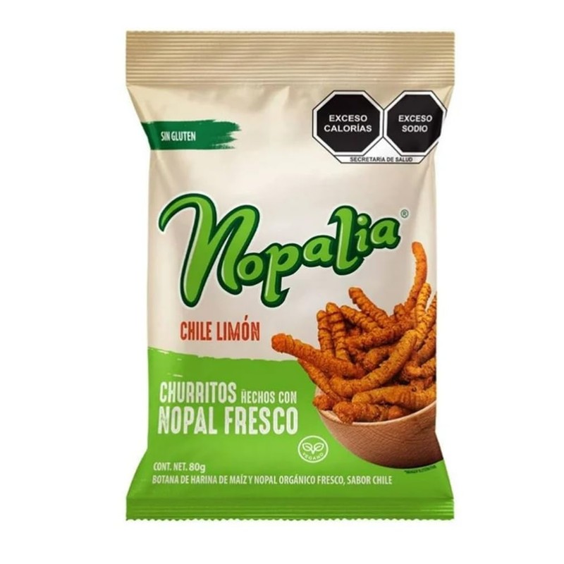 Churrito De Nopal Chile Limón Nopalia 80 grs 7pzas