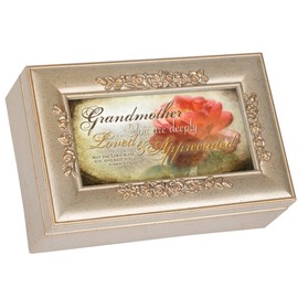 Cottage Garden Grandmother Champagne Silver Petite Rose Music Box/Jewelry Box Plays How Great Thou Art