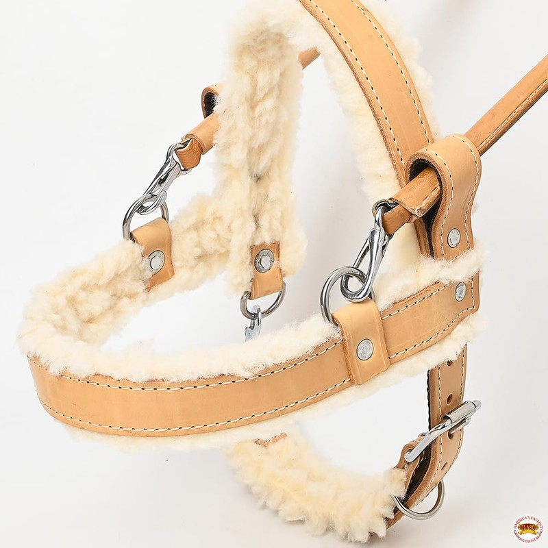 HILASON Guide Dog Harness Tan Fleece Padded Genuine Leather with