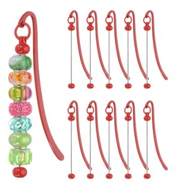 PATIKIL Beadable Bookmarks, 10 Pcs Beaded Bookmark DIY Metal Blank Bar Bulk for Bookmark DIY Making Craft, Beading Pendant Charm, Red