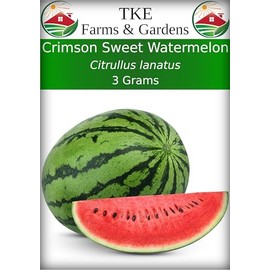 TKE Farms & Gardens - Crimson Sweet Watermelon Seeds for Planting, 3 Grams, 60 Heirloom Non-GMO Seeds, Packet Includes Instructions for Growing, Citrullus lanatus, Qty 1