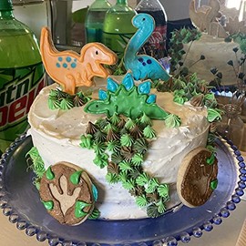 Juego de 7 piezas de cortador de galletas de dinosaurio, huella y cabeza, tiranosaurio (T-Rex), brontosaurios, espinosaurios, triceratops,...         