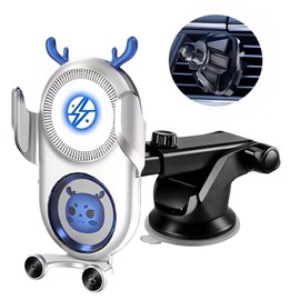 Fudia Car Smartphone Holder, 2024 Car Smartphone Stand, Height Adjustable, Luminous Design, Stylish, 15 W, Wireless Charging, Qi Authentication, Infrared Sensor, One-Touch Open/Close, Suction Cup &